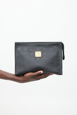 MCM Black Monogram Nylon Pouch