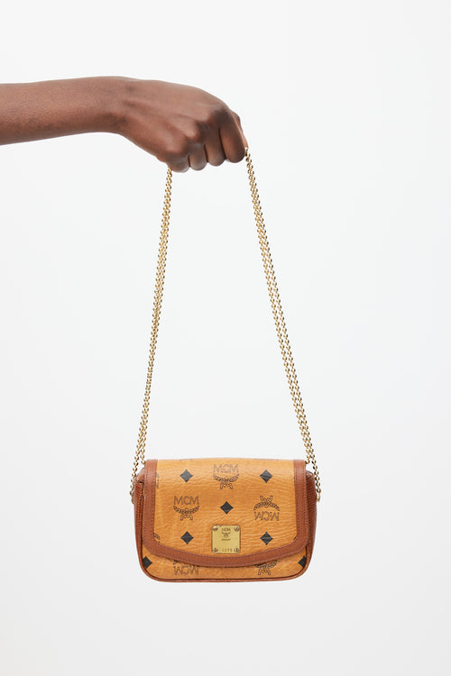 MCM Brown 
Gold Leather Visetos Monogram Bag