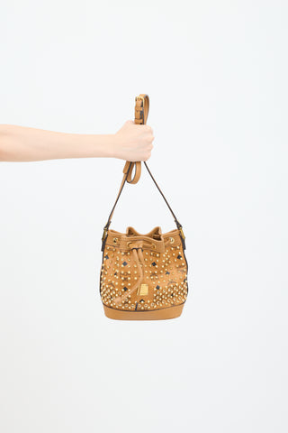 MCM Brown Leather Visetos Bucket Bag