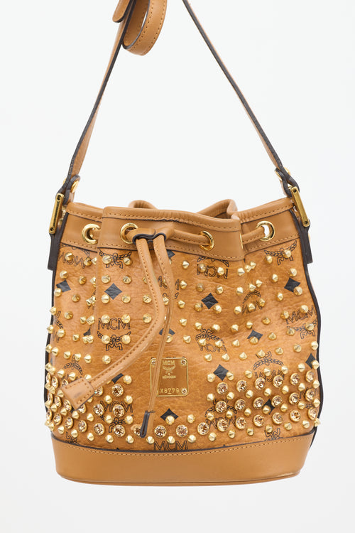 MCM Brown Leather Visetos Bucket Bag