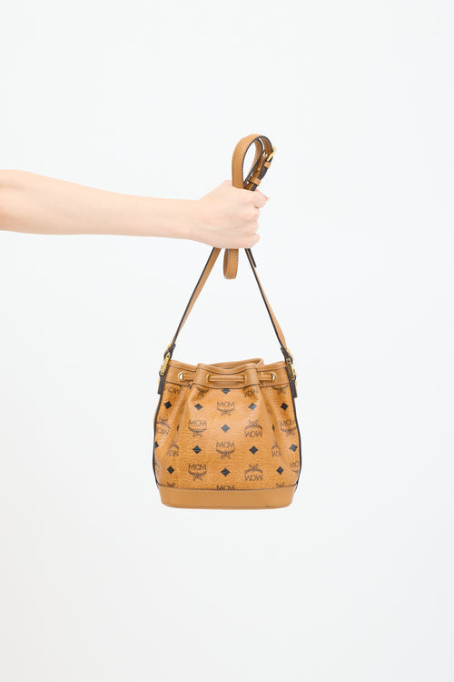 MCM Brown Leather Visetos Bucket Bag