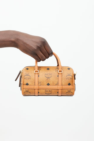 MCM Brown Monogram Mini Aren Boston Bag