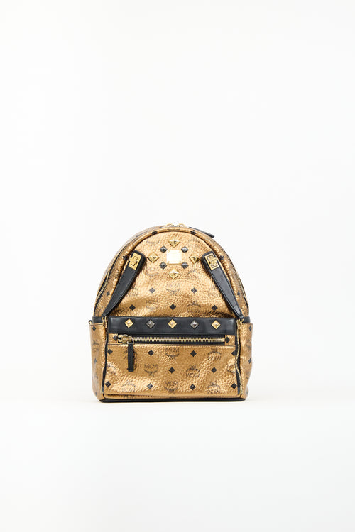 MCM Gold Leather Studded Dual Stark Backpack