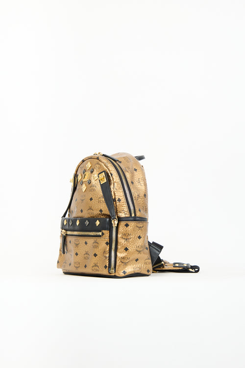 MCM Gold Leather Studded Dual Stark Backpack