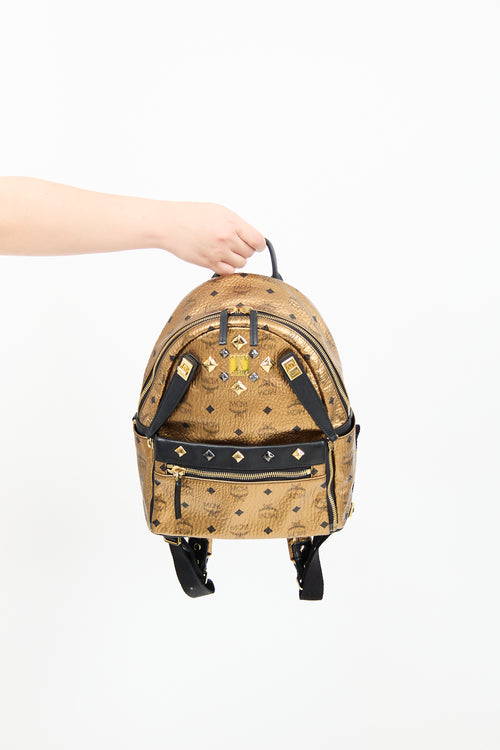 MCM Gold Leather Studded Dual Stark Backpack