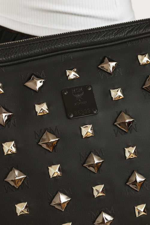 MCM Black Monogram Studded Messenger Bag