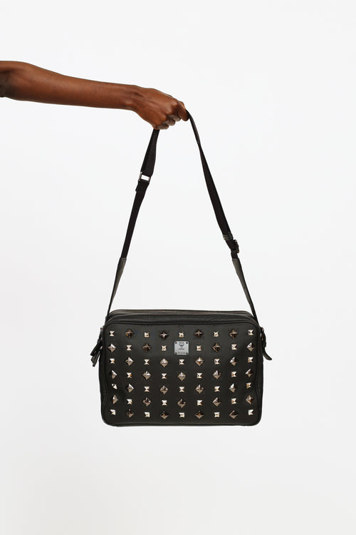 MCM Black Monogram Studded Messenger Bag