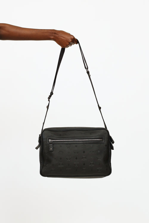 MCM Black Monogram Studded Messenger Bag