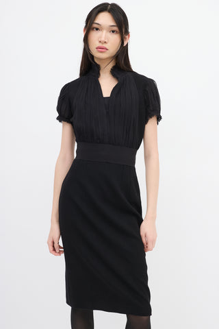 Alexander McQueen Black Wool 
Silk Puff Sleeve Dress