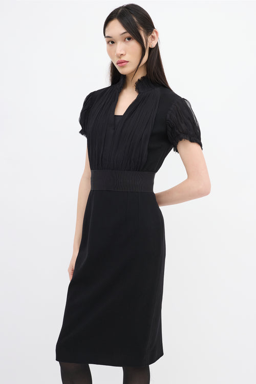 Alexander McQueen Black Wool 
Silk Puff Sleeve Dress