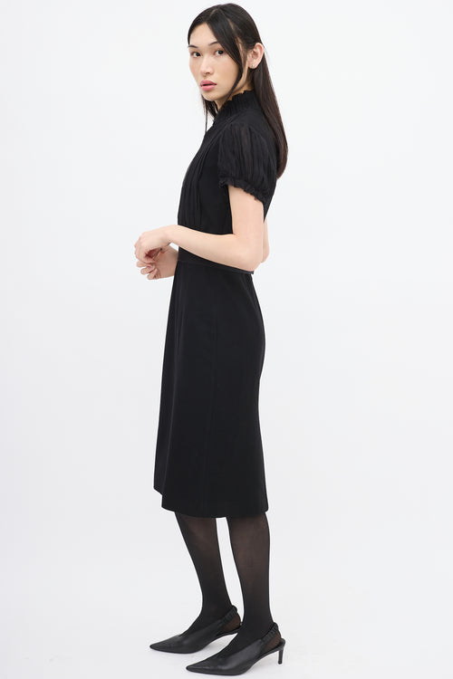 Alexander McQueen Black Wool 
Silk Puff Sleeve Dress