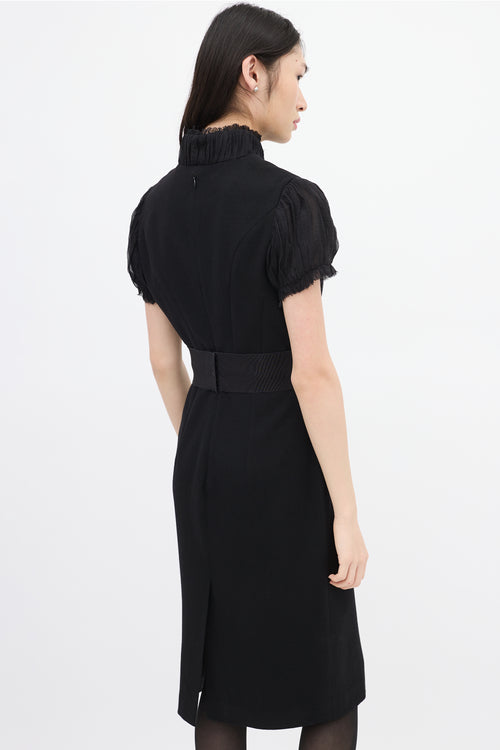 Alexander McQueen Black Wool 
Silk Puff Sleeve Dress