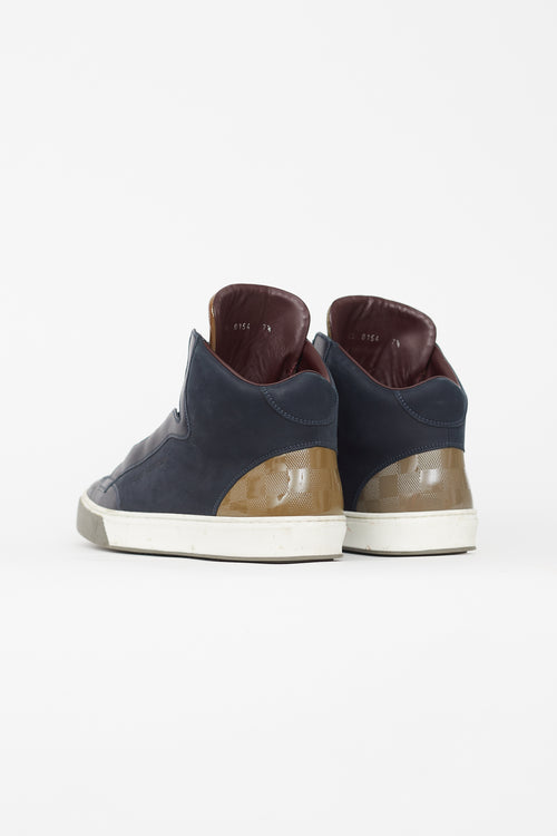 Louis Vuitton Navy Leather Damier High Top Sneaker