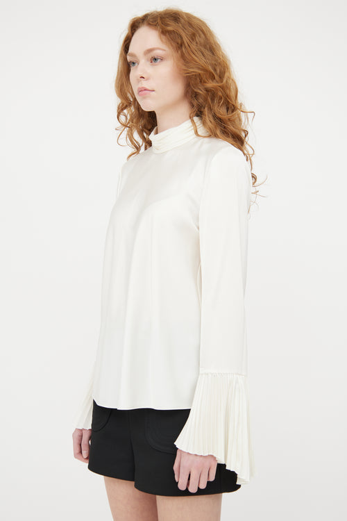 ME+EM Cream Satin Pleated Top