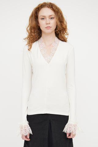 ME+EM White V-Neck Lace Top