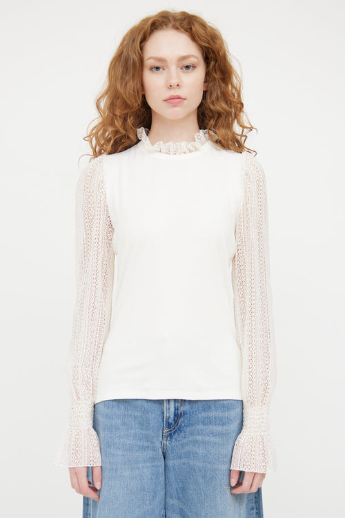 ME+EM White Ruffled Lace Top