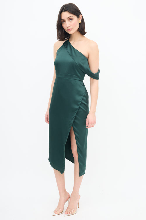 Michelle Mason Green Silk Asymmetrical Dress