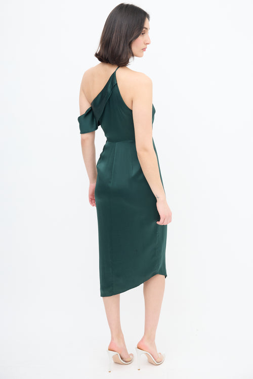 Michelle Mason Green Silk Asymmetrical Dress