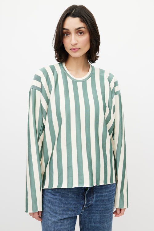 Celine Sage Green 
Cream Stripe Top