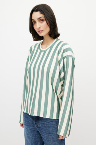 Celine Sage Green 
Cream Stripe Top