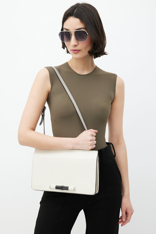 Gucci Beige Leather Lady Bamboo Shoulder Bag