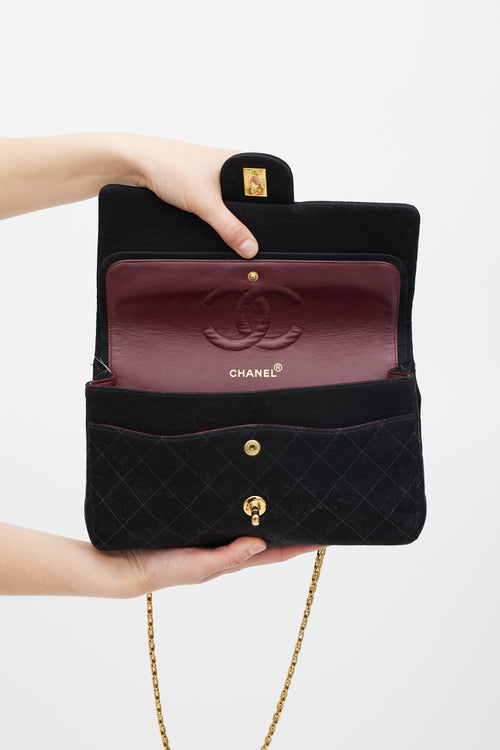 Chanel 1996/97 Black Jersey 
24K Gold Double Flap Bag