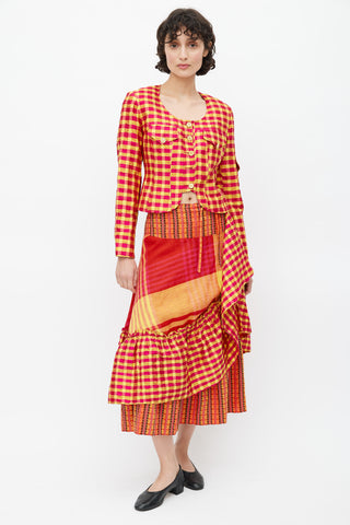 Christian Lacroix Yellow 
Multicolour Ruffled Plaid Co-Ord Set