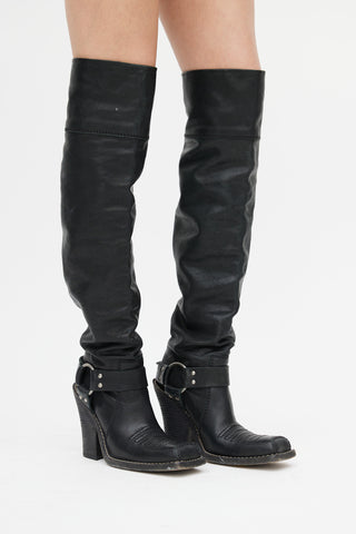 Dior Black Diorider Over The Knee Boot