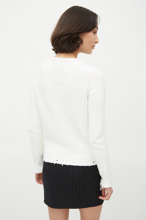 Saint Laurent White Distressed Knit Sweater