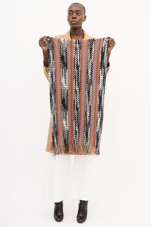 Missoni Black 
Multi Wool Chevron Fringe Scarf