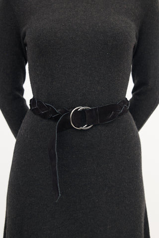 Miu Miu Black Suede Braided Belt