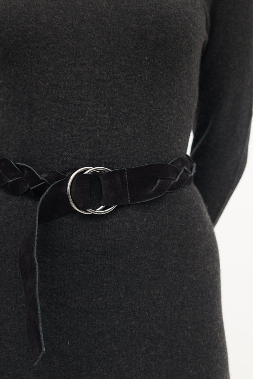 Miu Miu Black Suede Braided Belt