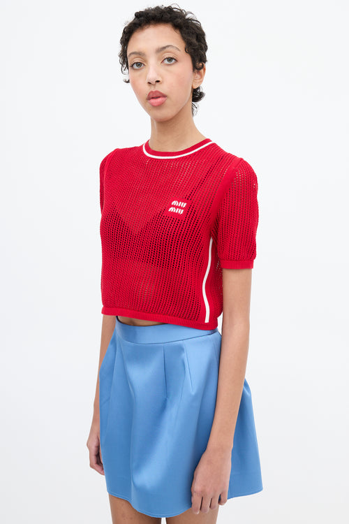 Miu Miu Red Knit Logo Crop Top