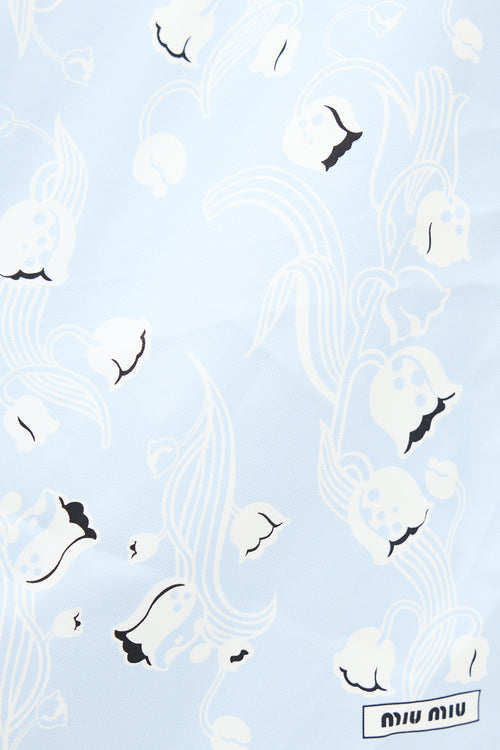 Miu Miu Light Blue 
Multi Silk Floral Scarf