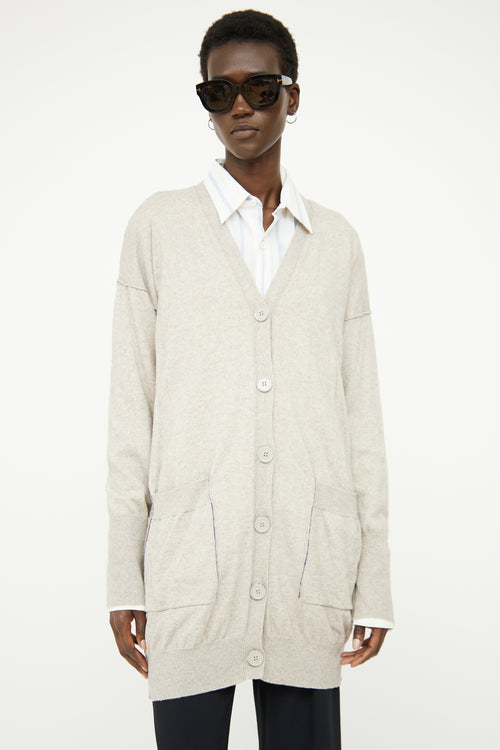 MM6 Maison Margiela Beige Button Long Sleeve Cardigan