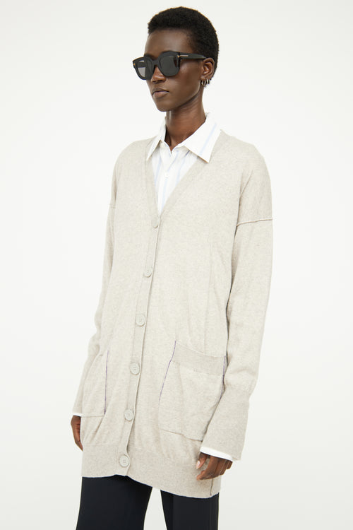 MM6 Maison Margiela Beige Button Long Sleeve Cardigan