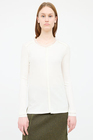 MM6 Maison Margiela Cream Ribbed Ruffle Panel Top