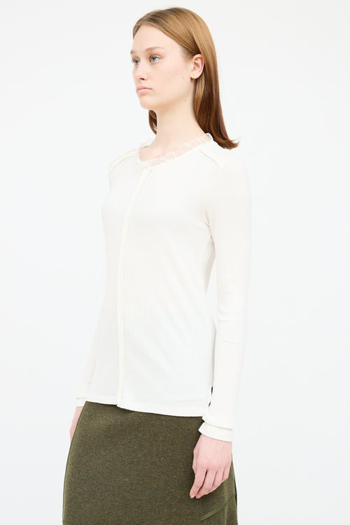 MM6 Maison Margiela Cream Ribbed Ruffle Panel Top