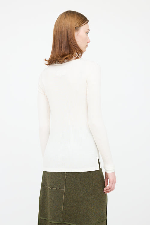 MM6 Maison Margiela Cream Ribbed Ruffle Panel Top