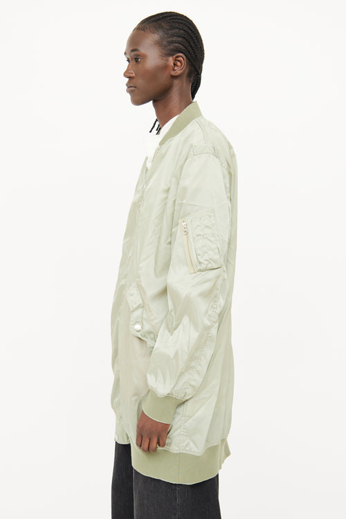 MM6 Maison Margiela Green Nylon Zip Bomber Jacket