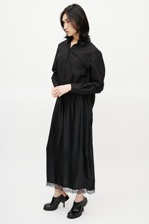 MM6 Maison Margiela Black Cotton 
Satin Slip Shirt Dress