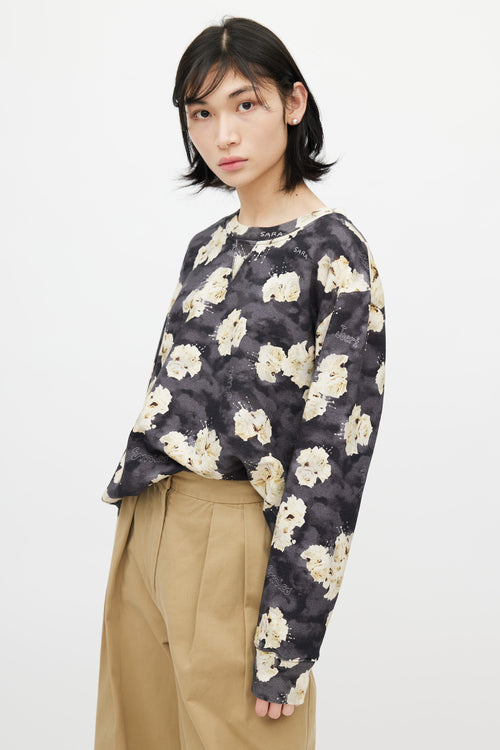 MM6 Maison Margiela Black 
Cream Graffiti Floral Sweatshirt