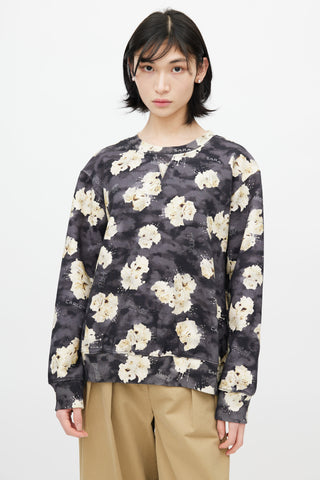 MM6 Maison Margiela Black 
Cream Graffiti Floral Sweatshirt