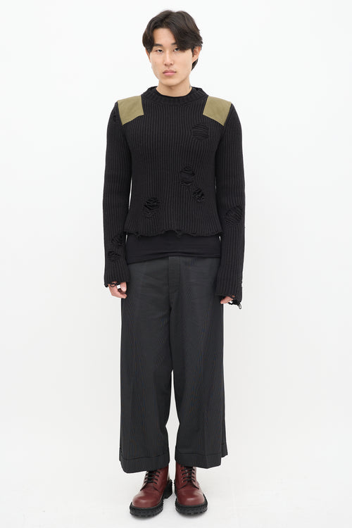 MM6 Maison Margiela Black 
Green Knit Distressed Military Sweater