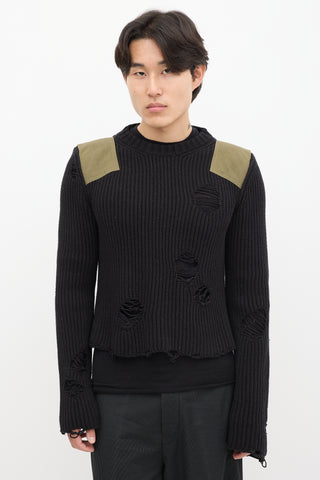 MM6 Maison Margiela Black 
Green Knit Distressed Military Sweater