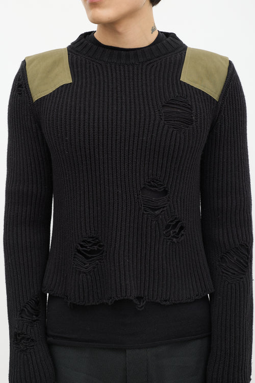 MM6 Maison Margiela Black 
Green Knit Distressed Military Sweater