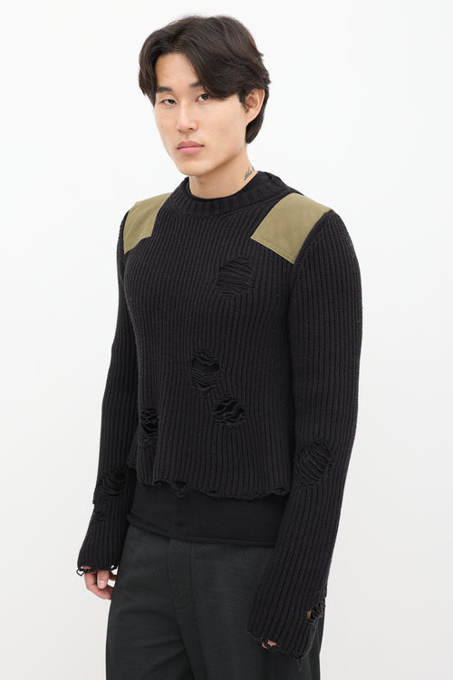 MM6 Maison Margiela Black 
Green Knit Distressed Military Sweater