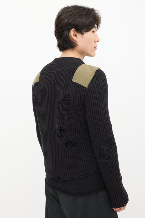 MM6 Maison Margiela Black 
Green Knit Distressed Military Sweater