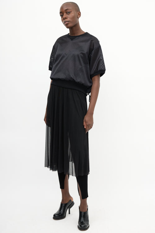 MM6 Maison Margiela Black Pleated Mesh Midi Skirt