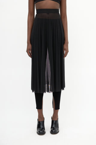 MM6 Maison Margiela Black Pleated Mesh Midi Skirt